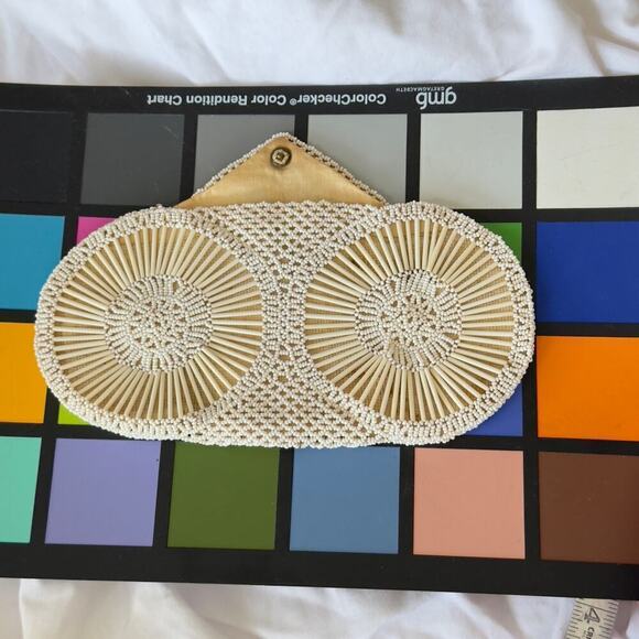 Antique 1930’s Flapper Handstrap Czech White Beaded Evening Purse Vintage Bag - Picture 5 of 16